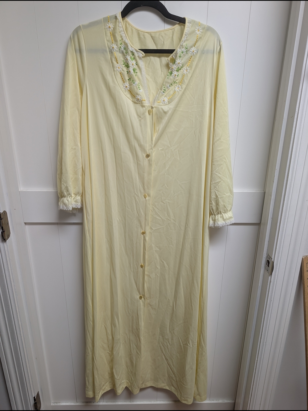 Gossard Artemis Vintage Women's Yellow Long Button Nightgown with Embroidery
